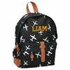 kids backpack black & white planes with name