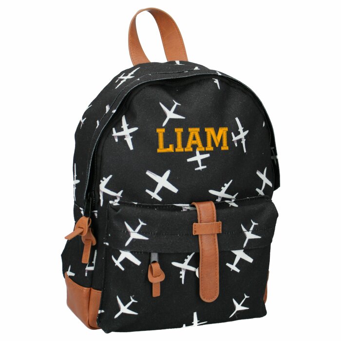 BorduurCompany kids backpack black and white planes